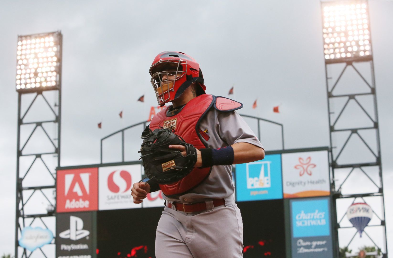 Yadier Molina heads back to the dugout